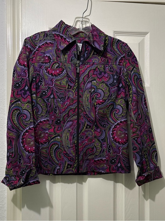 Jones New York Jackets & Blazers - Jones New York Country Purple Paisley Zip-Front Jean Jacket Size XS Artsy